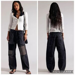 Free People We The Free Moxie Black Patchwork Barrel Jeans 26